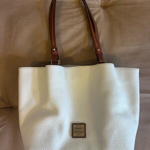 Dooney & Bourke Cream Tote with Brown Handles